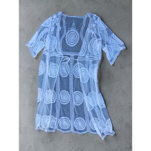 LIV LOS ANGELES Plus Size 3X White Embroidered Floral Lace Duster Kimono - Boho